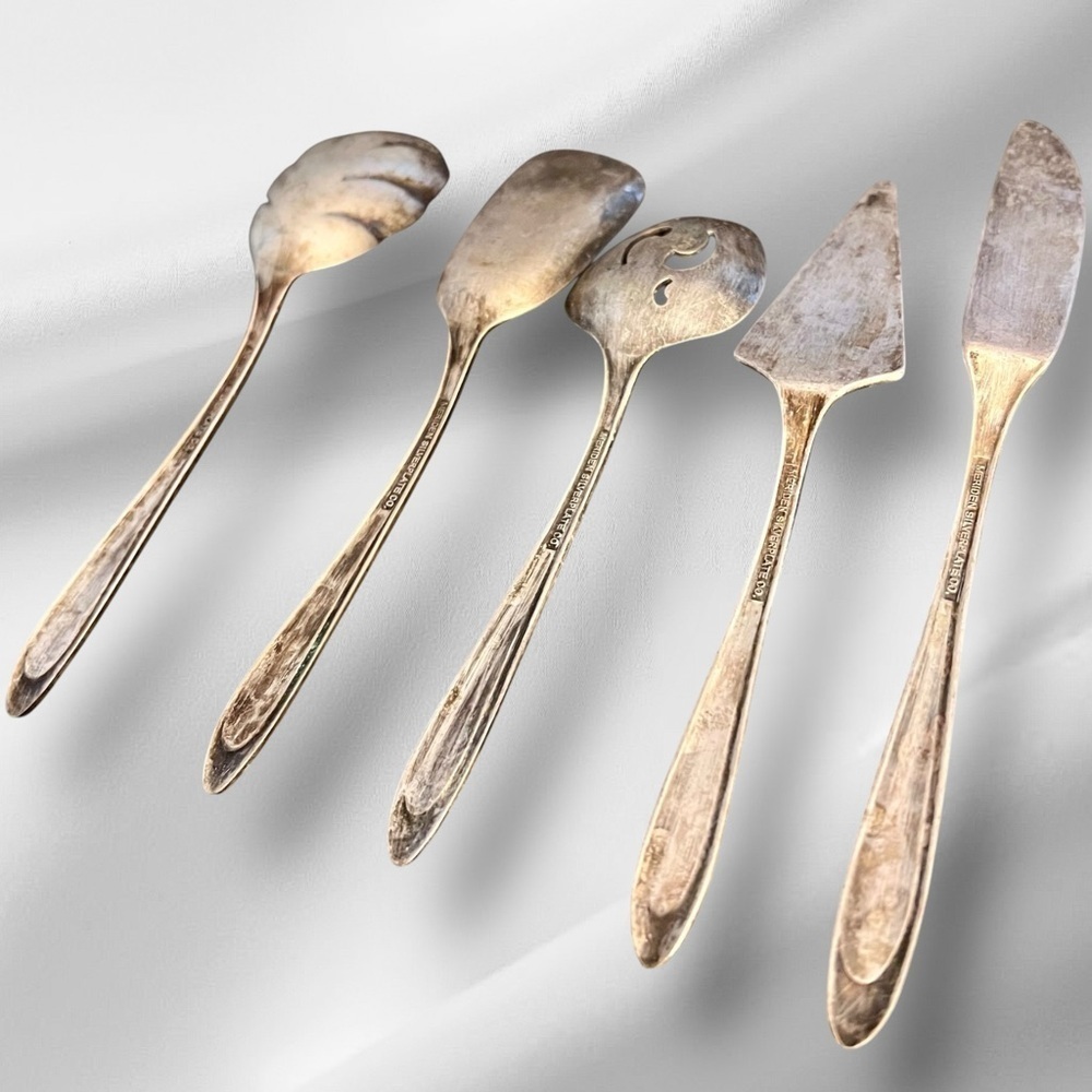 VTG MCM Meriden Silverplate Co. First Lady 5 pc Hostess Serving Set 6.5” - Picture 2 of 15